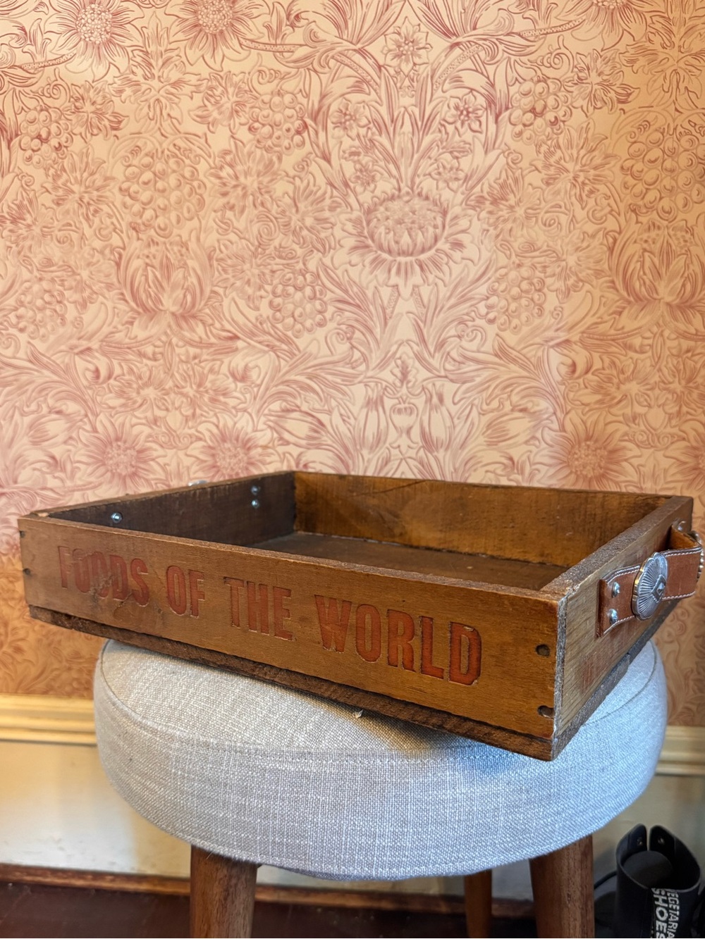 Vintage upcycled western tray with leather handles and silver accents